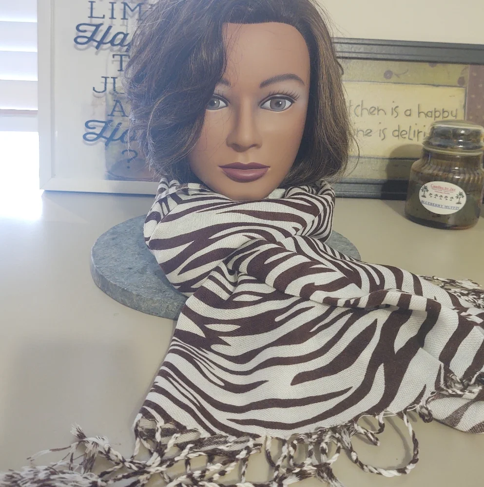 Tiger Striped Pashmina Brown & White